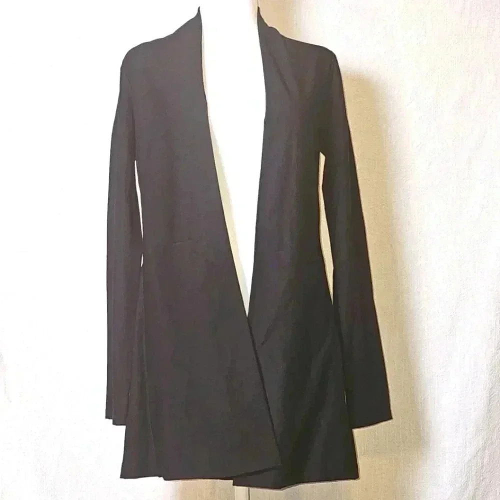 Eileen Fisher High Collared Open Viscoe Black Blazer, Pockets PP(DOUBLE PETITE) - Picture 2 of 11